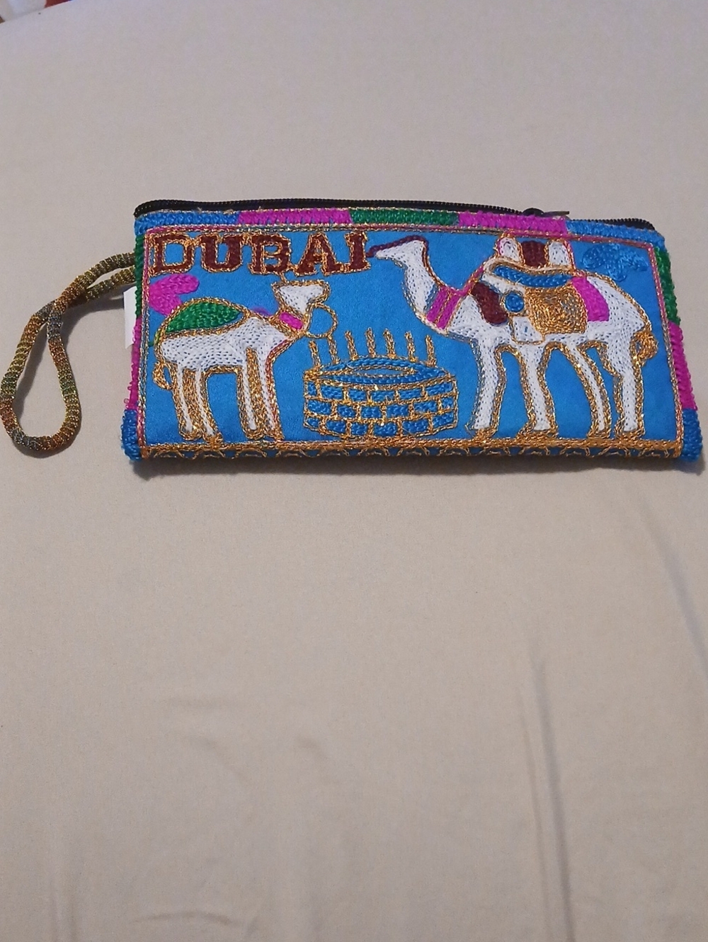 Blue Embroidered Dubai Camel Wristlet Clutch